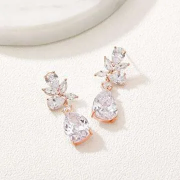 SWEETV Elegant Bridal Rose Gold Earrings for Women