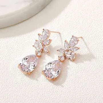 SWEETV Elegant Bridal Rose Gold Earrings for Women