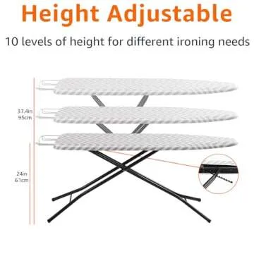 Amazon Basics Full-Size Ironing Board - 4-Leg Fold-Up, Chevron Removable Cover, 60"L x 14"W x 38"H