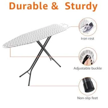 Amazon Basics Full-Size Ironing Board - 4-Leg Fold-Up, Chevron Removable Cover, 60"L x 14"W x 38"H