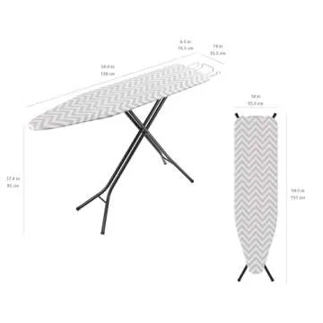 Amazon Basics Full-Size Ironing Board - 4-Leg Fold-Up, Chevron Removable Cover, 60"L x 14"W x 38"H