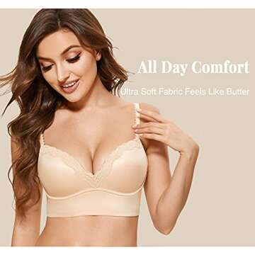 DOBREVA Women's Push Up Bra Wireless Padded No Underwire Back Smoothing Bralettes Sports Bras Beige ...