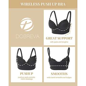 DOBREVA Women's Push Up Bra Wireless Padded No Underwire Back Smoothing Bralettes Sports Bras Beige 36D