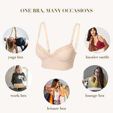 DOBREVA Women's Push Up Bra Wireless Padded No Underwire Back Smoothing Bralettes Sports Bras Beige 36D