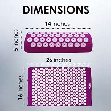 Acupressure MAT and Pillow Set with Bag - Relax Naturally - Stimulate Chi - Stress and Pain Relief - Back - Neck - Feet - Muscles - Mat 26"L x 16"W inch - Pillow 14"L x 5.3"W x 4"H inch (Purple)