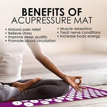 Acupressure MAT and Pillow Set with Bag - Relax Naturally - Stimulate Chi - Stress and Pain Relief - Back - Neck - Feet - Muscles - Mat 26"L x 16"W inch - Pillow 14"L x 5.3"W x 4"H inch (Purple)