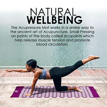 Acupressure MAT and Pillow Set with Bag - Relax Naturally - Stimulate Chi - Stress and Pain Relief - Back - Neck - Feet - Muscles - Mat 26"L x 16"W inch - Pillow 14"L x 5.3"W x 4"H inch (Purple)