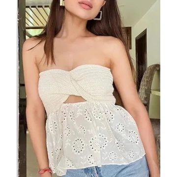 Stylish Knitted Strapless Crop Top Unique Design for Women
