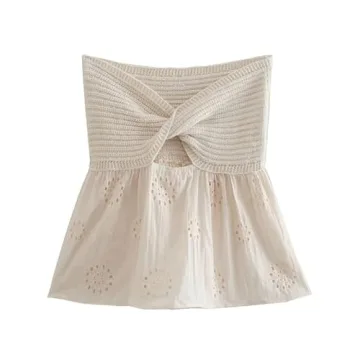 Stylish Knitted Strapless Crop Top Unique Design for Women