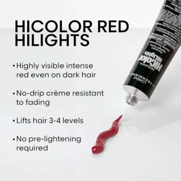 L'Oréal Technique HiColor Red HiLights Permanent Hair Color for Dark Hair | Intense Red Highlights | No Pre-Lightening Required | Rich, No-Drip Creme | Quick Processing Time | Copper