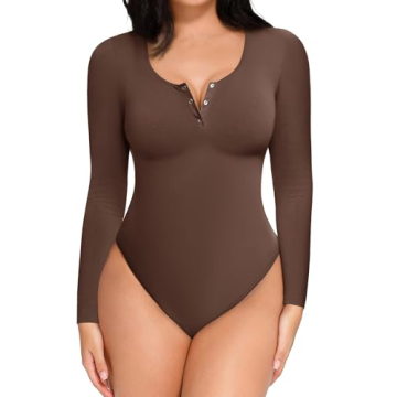 Popilush Long Sleeve Shapewear Bodysuit - Tummy Control, Bust Support, Stylish Comfort