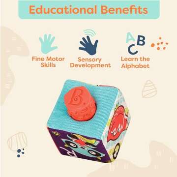 B. Toys Soft Fabric Building Blocks for Toddlers - Educational Alphabet Blocks with Textured Shapes - Stack & Play ABC Blocks for 6 Months+