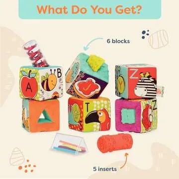 B. Toys Soft Fabric Building Blocks for Toddlers - Educational Alphabet Blocks with Textured Shapes - Stack & Play ABC Blocks for 6 Months+