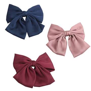 PIDOUDOU Set of 6 Big Satin Solid 8 Inch Bow Hair Clips Women Barrettes