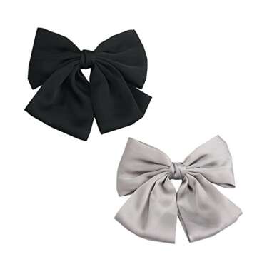 PIDOUDOU Set of 6 Big Satin Solid 8 Inch Bow Hair Clips Women Barrettes