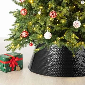 Elegant Black Hammered Tree Collar for Christmas Decorating