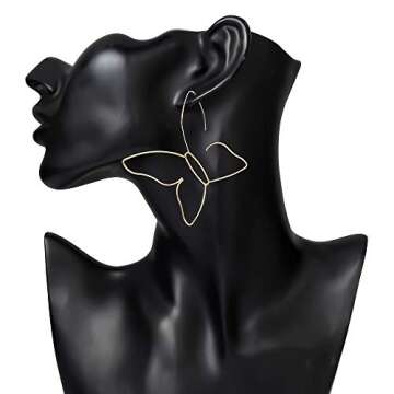 fxmimior Fashion Women Bohemian Gold Big Butterfly Earrings Tassels Long Chain Drop Dangle Earrings for Women