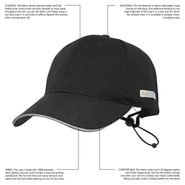 BUILTCOOL Adult Mesh Baseball Hat - Men & Women Cooling Ball Cap for Running, Tennis, and Golf - One...