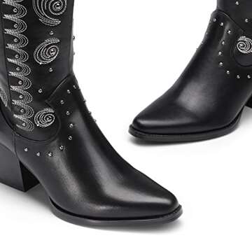DREAM PAIRS Women's SDMB2207W Western Cowboy Boots Mid Calf Cowgirl Boot Pull-on,Black,Size 9