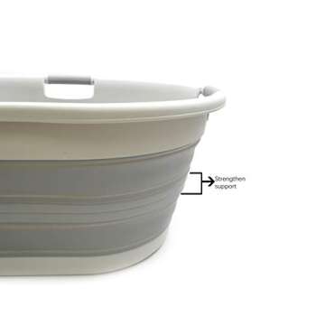SAMMART 57L (15 Gallons) Collapsible 3-Handled Plastic Laundry Basket - Oval Tub - Portable Washing Tub-Space Saving Laundry Hamper, Water Capacity 44L / 11.6 Gallon (1, Grey)
