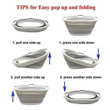 SAMMART 57L (15 Gallons) Collapsible 3-Handled Plastic Laundry Basket - Oval Tub - Portable Washing Tub-Space Saving Laundry Hamper, Water Capacity 44L / 11.6 Gallon (1, Grey)