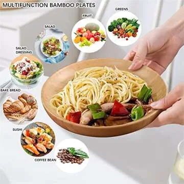 cluzelar Bamboo Plates 7.5Inch Round Bamboo Plates Reusable Dinner Plates Tableware Set of 3 Wooden Plates Lightweight Dishes Snack, Dessert, Unbreakable Classic Plates