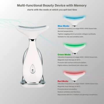 VRAIKO Lily Neck Face Massager Skin Rejuvenation Device (White) with Triple Action LED, Natural Jade...