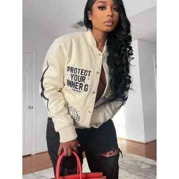 Molilove Varsity Jacket Baseball Bomber Jacket Vintage Sweatshirt College Casual Unisex Streetwear Coats Varsity Jacket Apricot S