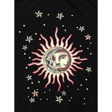 Remidoo Women Casual Off Shoulder Tops Sun and Moon Print Short Sleeve T Shirt Graphic Tees Black Sun Moon-c Medium