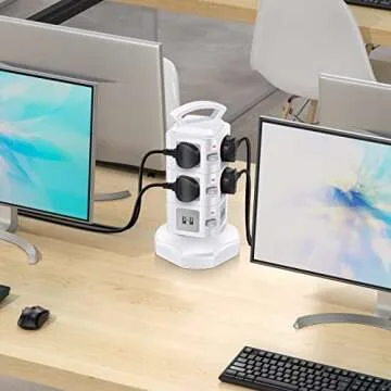 10-Outlet Power Strip Tower | Outlet Expander | Retractable Extension Cord with 4 USB Ports | Multi Plug Surge Protector for Multiple Devices, Cell Phone, Computer Accessories | Office, Desk Organizer