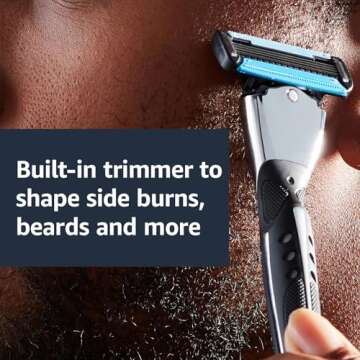 Amazon Basics 5-Blade MotionSphere Razor for Men with Dual Lubrication and Precision Beard Trimmer, Handle & 2 Cartridges (Cartridges fit Amazon Basics Razor Handles only) (Previously Solimo)