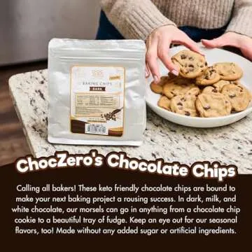 ChocZero Dark Chocolate Chips - Sugar Free, Low Carb, Keto Friendly, Gluten Free - 20 Ounce Bulk Bag for Baking Keto Diet Cookies and Dessert