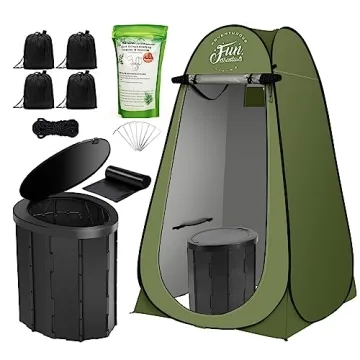 FUN ESSENTIALS Portable Toilet Kit For Adults, Pop Up Privacy Tent, X Large Camping Folding Toilet, ...