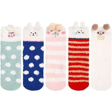 Zmart Fuzzy Socks for Women Teen Girls, Fluffy Socks Warm Winter Cozy Animal Socks for Indoor Use