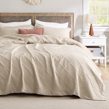 Bedsure Queen Quilt Bedding Set, Vintage Quilt Sets with Diamond Jacquard-Beige Lightweight Bedsprea...