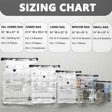 Vacuum Storage Bags 8 Combo, (2 Jumbo, 2 Large, 2 Medium, 2 Small) Space Saver Bags with Travel Hand Pump, Compression Airtight Sealer Bags for Clothes, Pillows, Comforters, Blankets