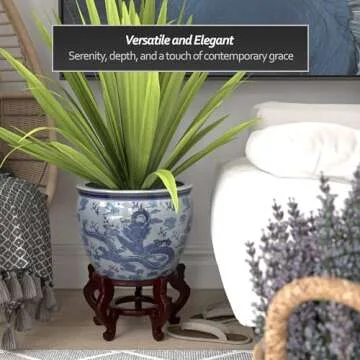 Red Lantern 14" Dragon Blue & White Planter for Home Decor