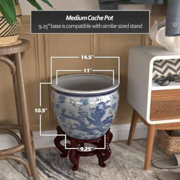 Red Lantern 14" Dragon Blue & White Planter for Home Decor