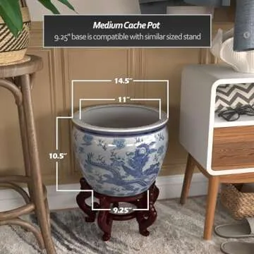 Red Lantern 14" Dragon Blue & White Planter for Home Decor