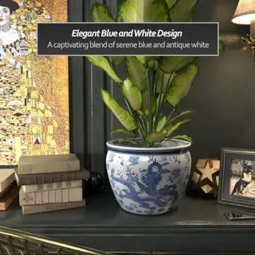 Red Lantern 14" Dragon Blue & White Planter for Home Decor