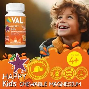 VAL Magnesium for Kids | High-Absorption Magnesium for Calm, Relaxation & Focus | Magnesium Glycinate, Citrate & Taurate | with Vitamin B6, D & C | Sugar-Free, Non-GMO | 60 Chewable Tablets