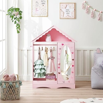 UTEX Kids Dress Up Storage with Mirror for Girls