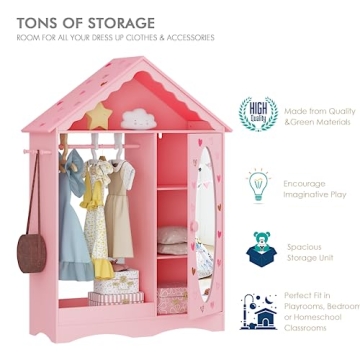 UTEX Kids Dress Up Storage with Mirror for Girls