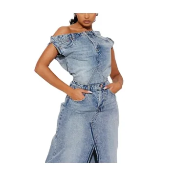THLAI Women's Denim 2 Piece Suit for Stylish Summer Looks