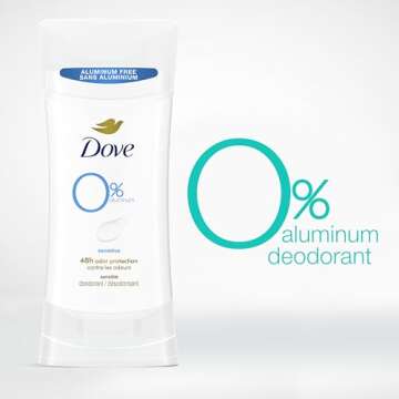 Dove 0% Aluminum Deodorant Stick Sensitive 3 Count Non-irritating Deodorant for Underarm Care Kindest Aluminum Free Deodorant 2.6 oz