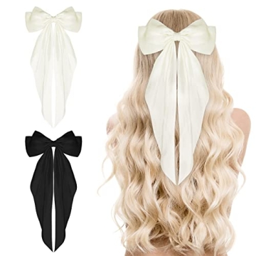 WLLHYF Big Bow Barrettes - 2 Soft Silky Satin Hair Clips for Party & Play