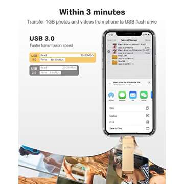 MFi Certified 512GB Flash Drives 3.0 High Speed 3ni1 USB Stick External Storage for iPhone/PC/iPad/Android/More Devices for Photos and Videos Transfer Storage Backup(512-Gold)