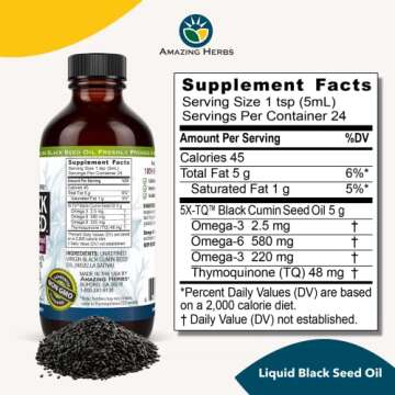 Amazing Herbs Premium Black Seed Oil - Cold Pressed Nigella Sativa Aids in Digestive Health, Immune ...