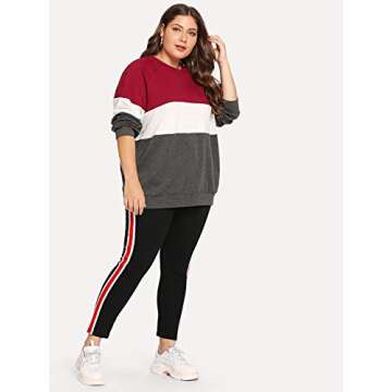 Romwe Women's Plus Size Colorblock Pullover Sweatshirt