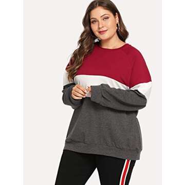 Romwe Women's Plus Size Colorblock Pullover Sweatshirt